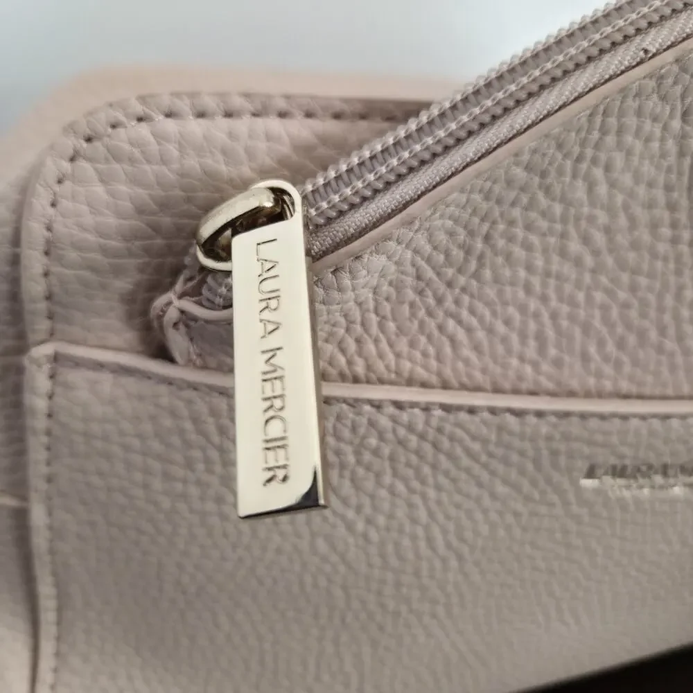 Laura Mercier Nesting Pebbled Cosmetic Bags Set Vegan Faux Leather Soft Pink